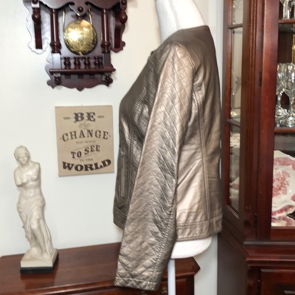Chico’s Bronze Metallic Faux-Leather Jacket - Picture 5 of 9